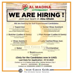 Al Madina Supermarket Abu Dhabi Job Vacancies 2022