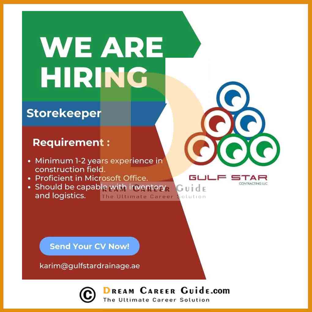 Store Keeper Jobs in UAE 2022 Gulf Star Drainage Services LLC Jobs