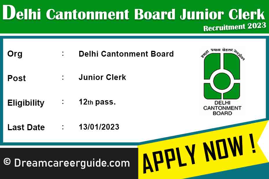Delhi Cantonment Board Junior Clerk Recruitment 2023