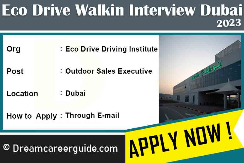 Eco Drive Driving Institute Job Vacancy 2023 | Dubai Walkin Interview