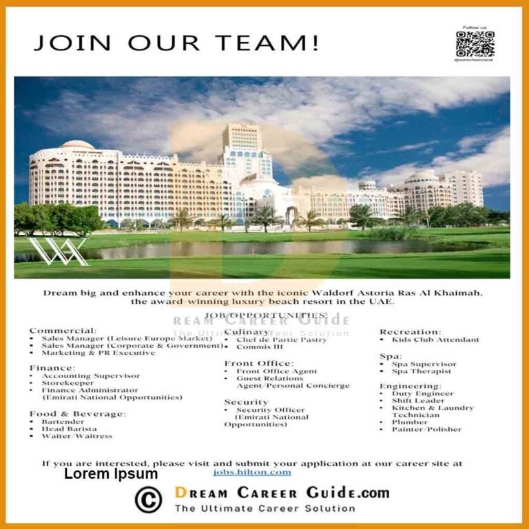 Waldorf Astoria Ras Al Khaimah Careers Latest Job Openings 2023