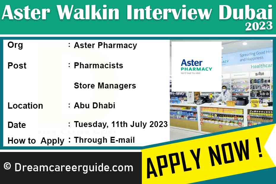 Aster Pharmacy Job Openings | Dubai Walkin Interview