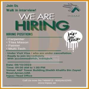 Injaaz Facility Management Job Vacancy in Dubai Latest Openings 2023