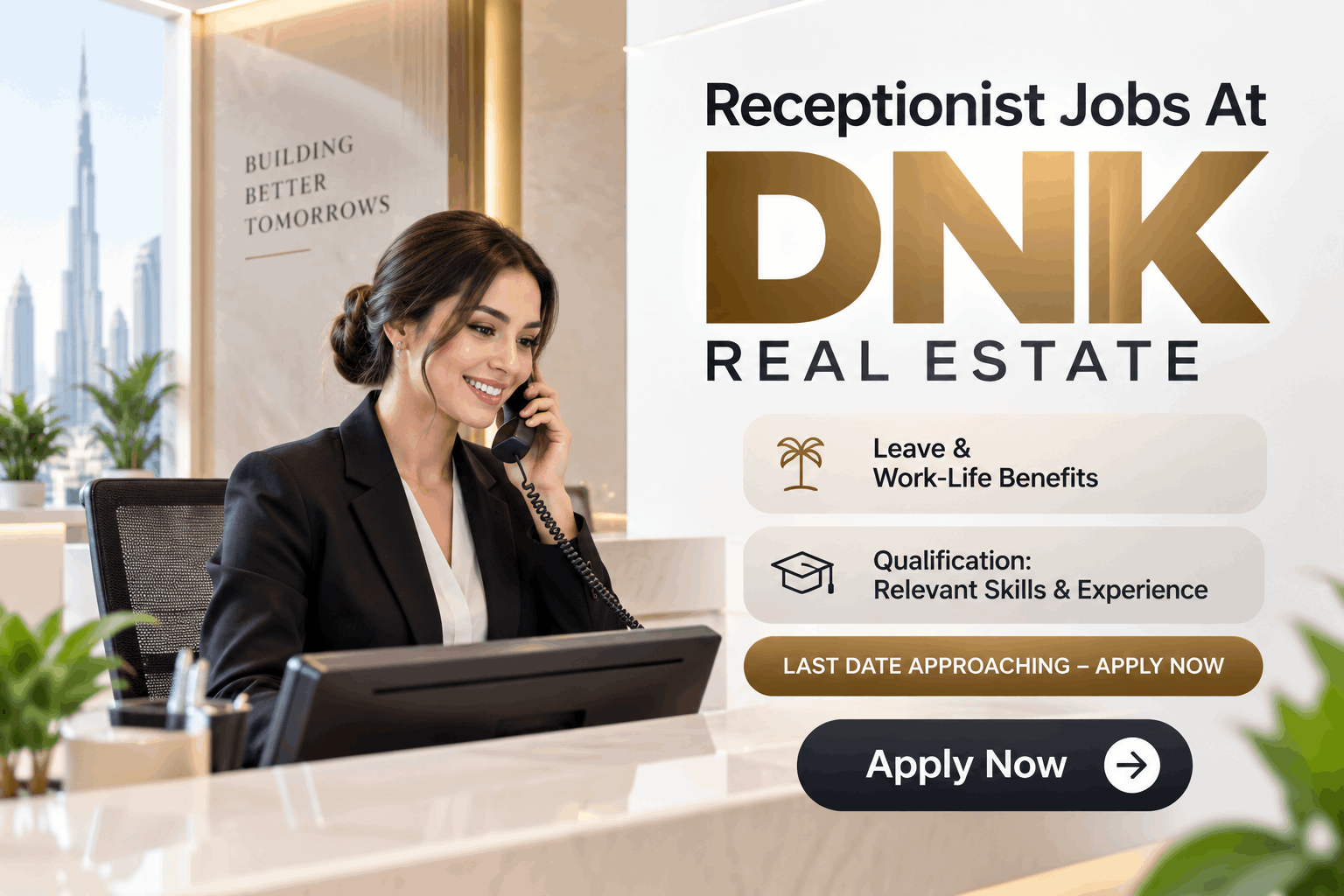 Receptionist Jobs At DNK Real Estate :