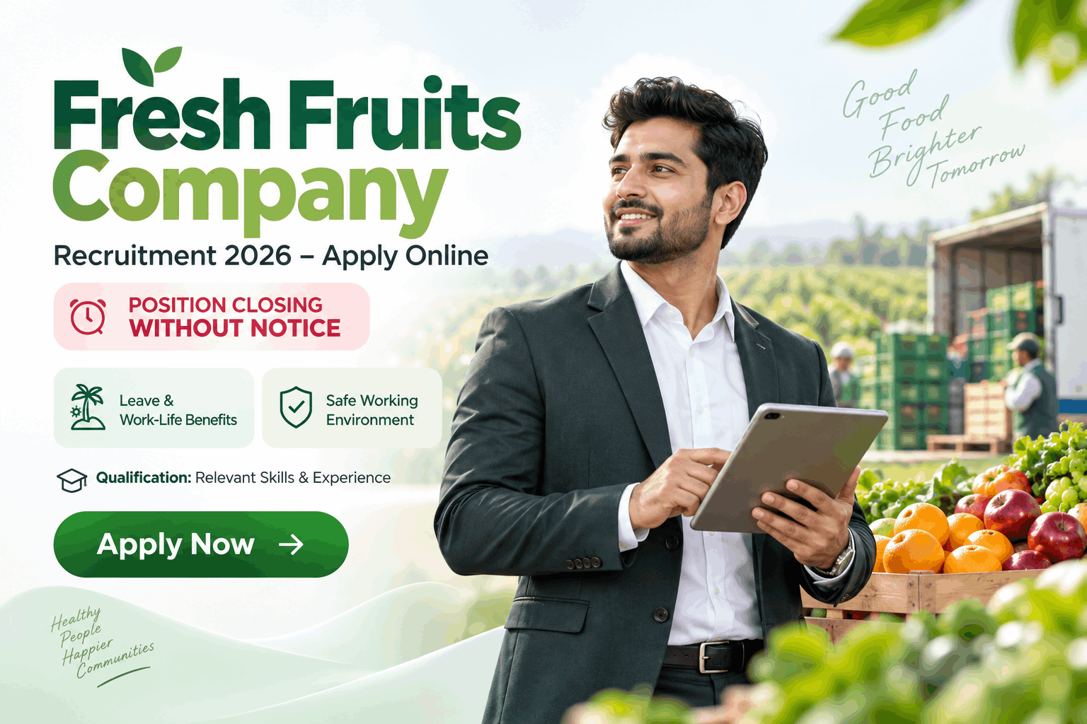 Fresh Fruits Company Jobs : Helper, Driver, Warehouse & Sales Roles