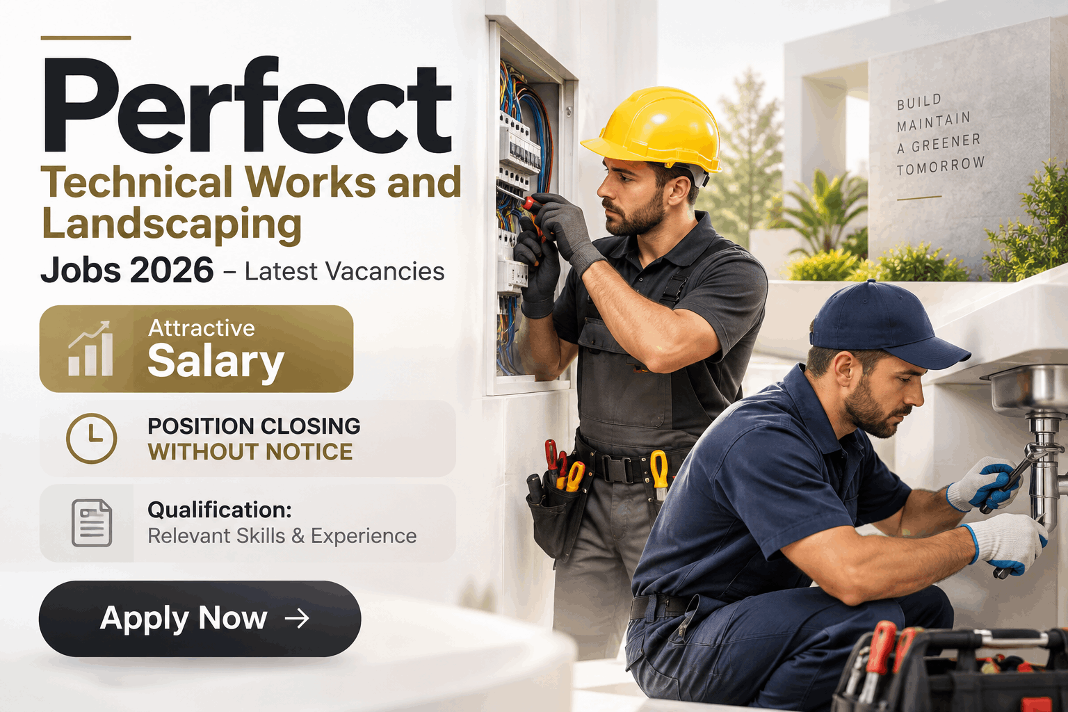 Perfect Technical Works and Landscaping Jobs: Electrician & Plumber Vacancies in UAE